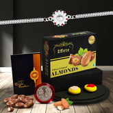 Sunflower Shape With Red & Green Mina Bracelet With Effete Choco Almond Chocolate 32Gm ,Silver Color Pooja Coin, Roli Chawal & Greeting Card