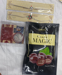 Rakhi Gift Combo with 2 Elegant Rakhis for Brother – Includes Choco Magic Pack, Silver Coin, Roli Chawal & Greeting Card,Rakhi Gift Combo