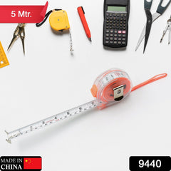 9440 5 Meter Measuring Tape with Press Release Locking System, Measuring Tape with Transparent Gripper for Engineering/Hight/Decoration Measurement