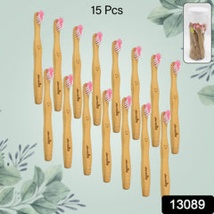Bamboo Wooden Toothbrush Soft Toothbrush Wooden Child Bamboo Biodegradable Toothbrush, Manual Toothbrush for Adult, Kids (15 pcs set / With Round Box)