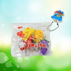 Mini Cute Vegetables and Fruits Erasers or Pencil Rubbers for Kids, 1 Set Fancy & Stylish Colorful Erasers for Children, Eraser Set for Return Gift, Birthday Party, School Prize, 3D Erasers (4 pc Set)
