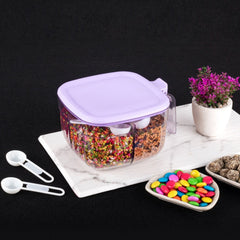 5784 Multipurpose Dry fruit Set, Chocolate, Snacks Storage Box, Masala Box for Home and Kitchen Airtight Dry Fruit Plastic Storage Container Tray Set With Lid & 4 Compartment, 4 Spoon Container for Sweets,Chips,Cookies | (1 Pc )