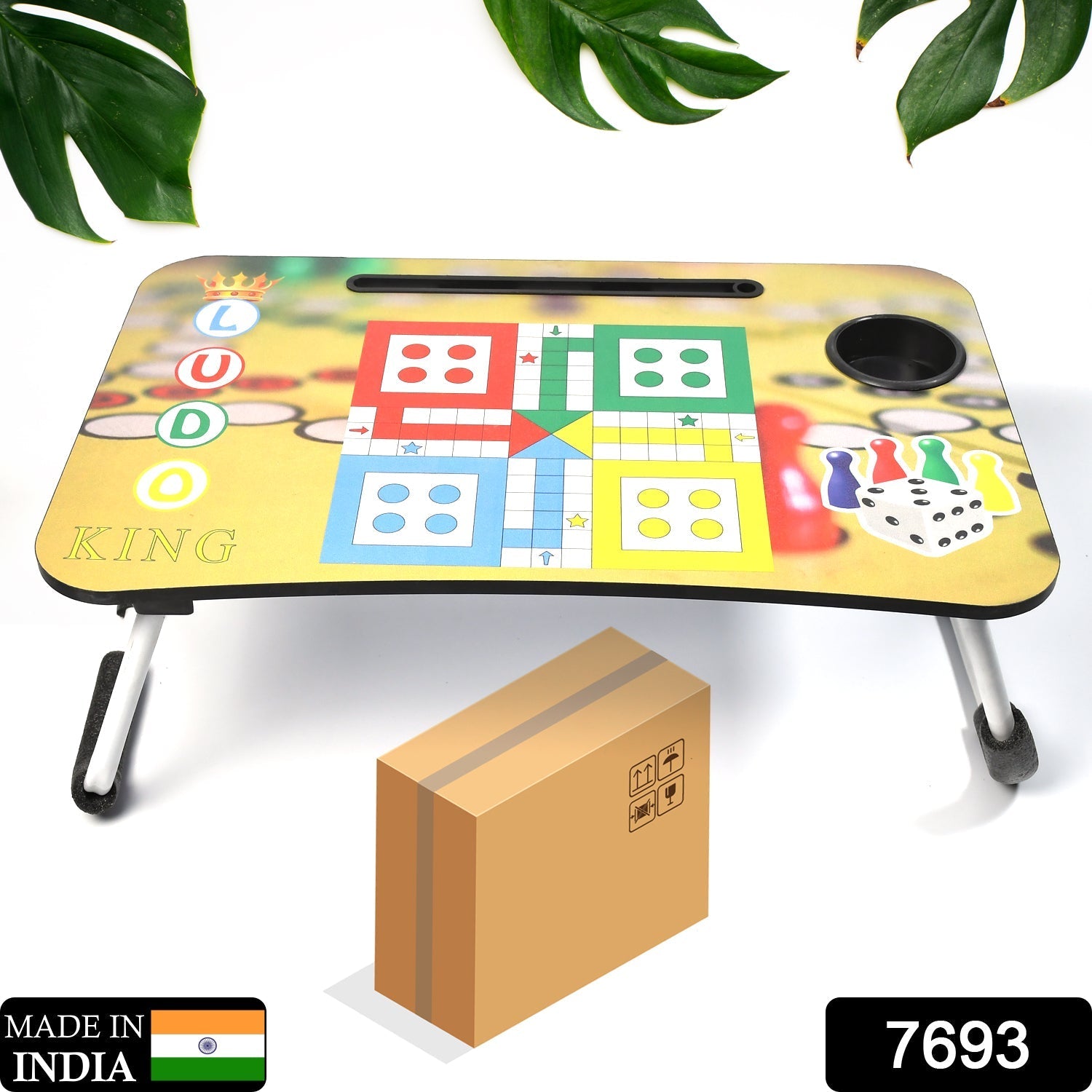 7693 Ludo Design Foldable Bed Study Table Portable Multifunction Laptop Table Lapdesk for Children Bed Foldable Table Work Office Home with Tablet Slot & Cup Holder DeoDap