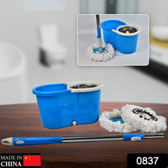 0837 Spin Floor Cleaning Easy Advance Tech Bucket Mop and Rotating Steel Pole Head with 2 Microfiber Refill Heads for Household Floor Cleaning (MOQ :- 25pc) DeoDap