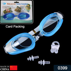 0399 Swimming Goggles With Ear And Nose Plug Adjustable Clear Vision Anti-Fog Waterproof DeoDap