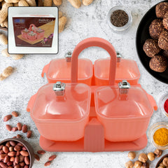 5547 Multipurpose Jar Dry fruit Set, Candy, Chocolate, Snacks Storage Jar, Masala Jar for Home and Kitchen Airtight Dry Fruit Plastic Storage Container Tray Set With Lid & 4 Serving Jar Container for Sweets, Chips, Cookies (4 Pc Set)