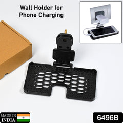 6496B Multi-Purpose Wall Holder Stand for Charging Mobile Just Fit in Socket and Hang ( Black ) DeoDap