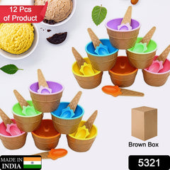 5321 ICE CREAM BOWL & Spoon Set PLASTIC SOLID COLOUR CREAM CUP COUPLE BOWL WITH SPOON. ICE CREAM SPOON & BOWL SET, 12 PC SET OF ICE CREAM BOWL & SPOON (MULTI COLOR) DeoDap