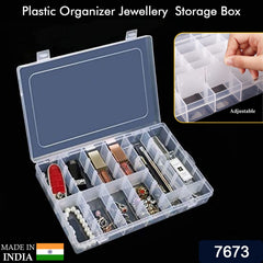 7673 36 Grids Clear Plastic Organizer Box with Adjustable Compartment Dividers, Jewellery Storage Organizer Collection Box (1 pc ) DeoDap