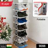 9098 SMART SHOE RACK WITH 8 LAYER SHOES STAND MULTIFUNCTIONAL ENTRYWAY FOLDABLE & COLLAPSIBLE DOOR SHOE RACK FREE STANDING HEAVY DUTY PLASTIC SHOE SHELF STORAGE ORGANIZER NARROW FOOTWEAR HOME DeoDap