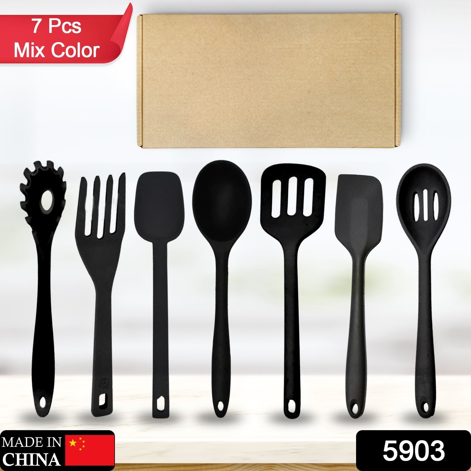 5903 SILICON NON-STICK HEAT RESISTANT KITCHEN TOOL COMBO PREMIUM SILICON ITEMS 7PC ITEM COMBO DeoDap