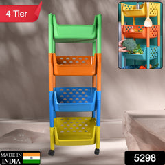 5298 4 Layers Fruit & Vegetable Basket Trolley Plastic for Home and Kitchen Fruit Basket Storage Rack Organizer Holders Kitchen Trolley DeoDap