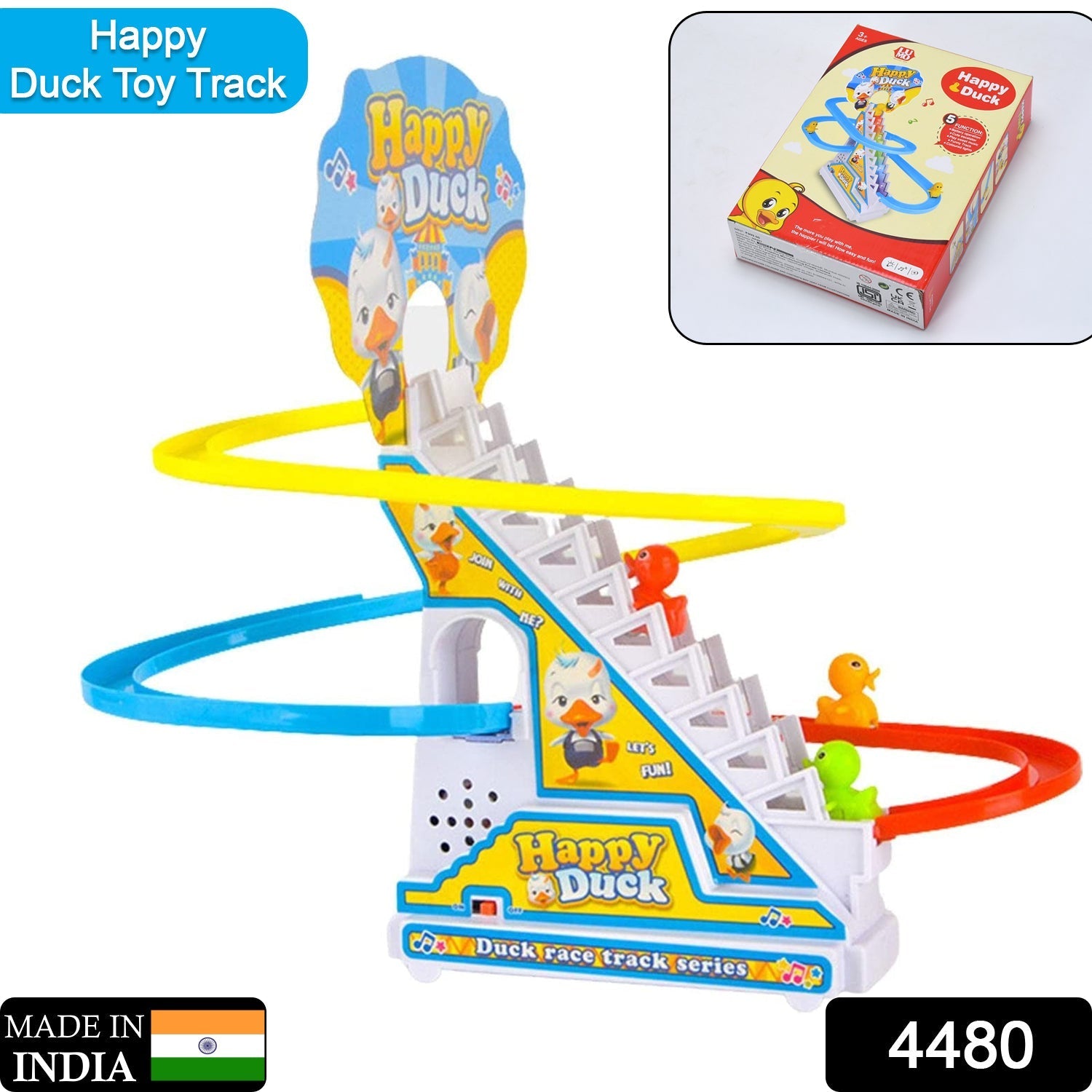 4480 Ducks Climb Stairs Toy Roller Coaster, Electric Duck Chasing Race Track Set, Fun Duck Stair Climbing Toy with Flashing Lights Music and 3 Ducks, Small Ducks Climbing Toys DeoDap