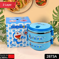 2873A Doraemon 2layer Lunch Box Steel High Quality 2 Layer Tiffin Box For Home , Office & School Use DeoDap