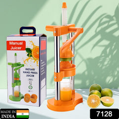 7128 Hand Pressure Juicer With Glass Manual Cold Press Juice Machine Instant Make Juice Squeezer, Fruits Juicer, Juice Maker, Orange Juice Extractor For Fruits & Vegetables, Orange DeoDap