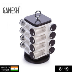 8119 Ganesh Multipurpose Revolving Spice Rack With 16 Pcs Dispenser each 100 ml Plastic Spice ABS Material 1 Piece Spice Set 1 Piece Spice Set (Plastic) DeoDap