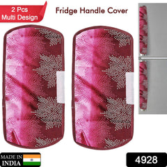 4928 Fridge Cover Handle Cover Polyester High Material Cover For All Fridge Handle Use ( Set Of 2 Pcs ) Multi Design DeoDap