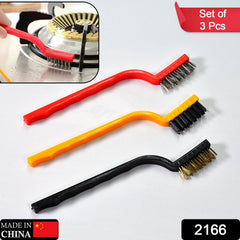 2166 3pc Mini Wire Brush Set Brass Nylon Stainless Steel Bristles Household Cleaning Brush for Gas Stove, Smoke Machine Tool Burner Tiles Tap Rust Removal Welding Slag Dirt & Paint Scrubbing. DeoDap
