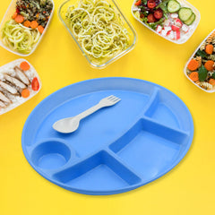 5577 Plastic Food Plates / Biodegradable 5 Compartment Plate With Spoon for Food Snacks / Nuts / Desserts Plates for Kids, Reusable Plates for Outdoor, Camping, BPA-free (1 Pc)