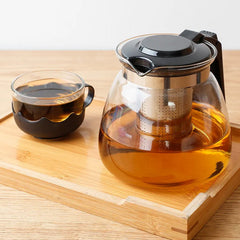 5886 Flame Proof Glass Kettle & Cup Set With Stainer High Quality Kettle Set For Home & Cafe Use (4 Cup & 1 Kettle)