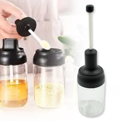 5522 Heat-Resistant Condiment Container Seasoning Box Glass Condiment Canisters Pots Bottle with Serving Spoons for Salt Spice Honey Sugar BBQ Resturant Jar, Oil Bottle Honey Jar Dispenser, Airtight Cap Transparent (1 Pc)