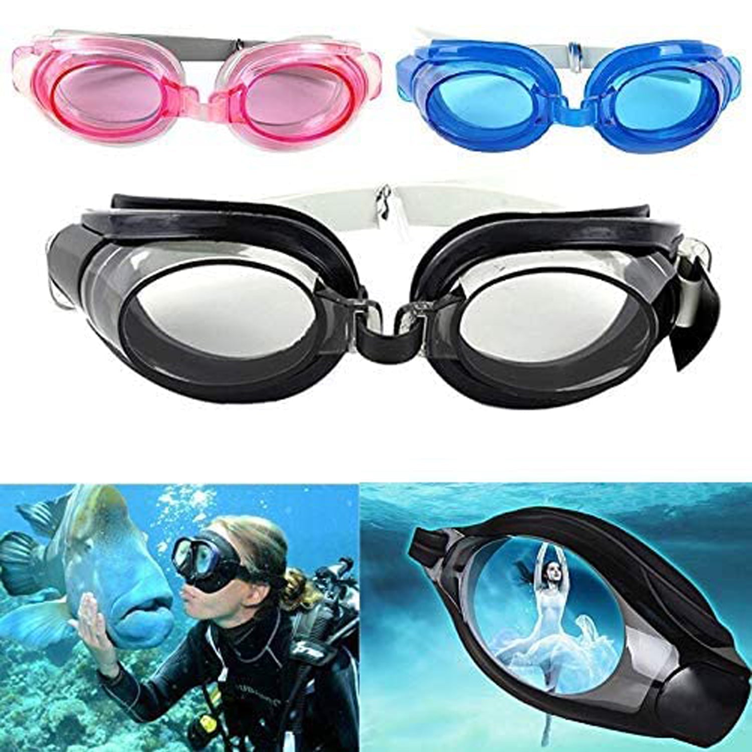 0399 Swimming Goggles With Ear And Nose Plug Adjustable Clear Vision Anti-Fog Waterproof DeoDap