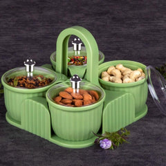 5779 Multipurpose Jar Dryfruit Set, Candy, Chocolate, Snacks Storage Jar, Masala Jar for Home and Kitchen Airtight Dry Fruit Plastic Storage Container Tray Set With Lid & 4 Serving Jar Container for Sweets,Chips,Cookies|(4 Pc Set)