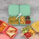 5787 Double-Layer Square Lunch Box with Spoon , 4 Compartment Tiffin & Push Lock , Plastic Tiffin Box for Travelling, School Kids & Office Exclusive, Home