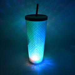 7249 Cup with Straw & LED Lighting Reusable Matte Studded Tumbler with Leak Proof Lid Water Cup Travel Mug Coffee Ice Water Bottle Double Walled Insulated Tumbler BPA Free (1 Pc)