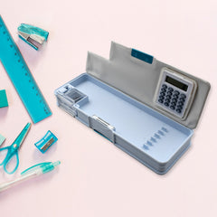 4570 Double Sided Magnetic Geometry Box, Pencil Box with Calculator and Sharpener for Boys Art Plastic Pencil Box for Girls and Boys
