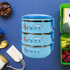 2872A 3 Layer Doraemon Lunch Box Tiffin High Quality Steel Lunch Box 3 Layer Tiffin For School ,Office & Traveling Use DeoDap