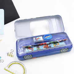 4362 Car Shape Metal Compass Box, Pencil Case With Sharpner, Eraser, Pencil & Scale for Kids Stationery Compass Box, Stationery Gift for School Kids Compass, Pencil Box, Birthday Return Gift for Kids (5Pc Set)