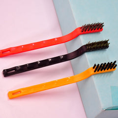 2166 3pc Mini Wire Brush Set Brass Nylon Stainless Steel Bristles Household Cleaning Brush for Gas Stove, Smoke Machine Tool Burner Tiles Tap Rust Removal Welding Slag Dirt & Paint Scrubbing. DeoDap