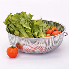 5754 Stainless Steel Colander with Handle, Large Metal Mesh Basket Strainer for Pasta, Spaghetti, Berry, Veggies, Fruits, Kitchen Food Colander, Dishwasher Safe (1 pc / 25.5 cm)