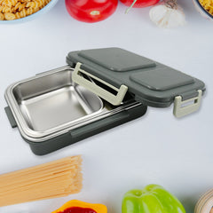 5583 Miracle Quick Lock Leak Proof 2 Compartment Stainless Steel LUNCH BOX Inner Plate Reusable Microwave Freezer Safe Lunch Box Trendy Thermal Insulation Leak Proof for Office Vacuum Tiffin Box for Boys / Girls / School / Office Women and Men