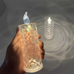 8439 Rose Candles LED Flameless and Smokeless Decorative Acrylic Transparent Candles Led Tea Light Candle Perfect for Gifting, Home, Diwali, Christmas, Crystal Candle Lights (1 Pc) (MOQ :- 12 pc )