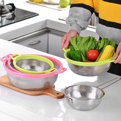 7147 Big Stainless Steel Colander with Handle, Large Metal Mesh Basket Strainer for Pasta, Spaghetti, Berry, Veggies, Fruits, Kitchen Food Colander, Dishwasher Safe (1 pc )