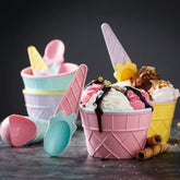 5321 ICE CREAM BOWL & Spoon Set PLASTIC SOLID COLOUR CREAM CUP COUPLE BOWL WITH SPOON. ICE CREAM SPOON & BOWL SET, 12 PC SET OF ICE CREAM BOWL & SPOON (MULTI COLOR) DeoDap