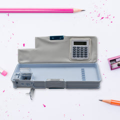 4570 Double Sided Magnetic Geometry Box, Pencil Box with Calculator and Sharpener for Boys Art Plastic Pencil Box for Girls and Boys