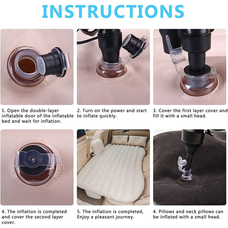 8043 Car Inflatable Bed with 2 Pillows & Air Pump (Portable) For Travel, Camping, Vacation | Polyester Inflatable Travel Car Bed Air Sofa with Two Inflatable Pillow and Air Pump for Car Back Seat, Air Pump Random Colour