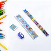 4643 Mix Design Cartoon Wooden Pencil Set, Stationary Set 5 in 1 Items Educational Item for School Going Kids, Stationary Set for Girls Boys/Stationary for School/Gift Pack for Girls Kids/Birthday Gift Kids (5 Pc Set )