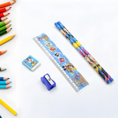 4643 Mix Design Cartoon Wooden Pencil Set, Stationary Set 5 in 1 Items Educational Item for School Going Kids, Stationary Set for Girls Boys/Stationary for School/Gift Pack for Girls Kids/Birthday Gift Kids (5 Pc Set )