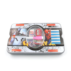 4137 Big Cartoon Printed Metal Compass Box, Pencil Case With Sharpner, Eraser, Pencil, Marker & Scale for Kids Stationery Compass Box, Stationery Gift for School Kids Compass, Pencil Box, Birthday Return Gift for Kids (6 Pc Set)