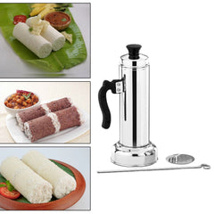 5311 Puttu Maker with Steamer Plate, Metal Stick, Black Plastic Handle, Silver Lid, Puttu Maker Set To Use with Pressure Cooker Top, Food Grade Stainless Steel DeoDap