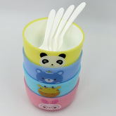 4816 Plastic Animal Cartoon Colorful Bowl set, 4 Pieces Bowl with 4 Spoons for Kids (Assorted Color) DeoDap