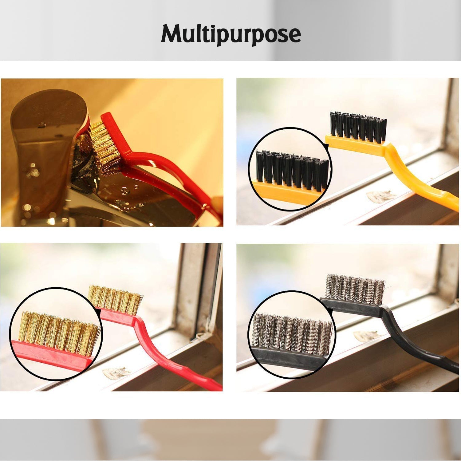 2166 3pc Mini Wire Brush Set Brass Nylon Stainless Steel Bristles Household Cleaning Brush for Gas Stove, Smoke Machine Tool Burner Tiles Tap Rust Removal Welding Slag Dirt & Paint Scrubbing. DeoDap