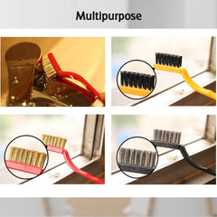 2166 3pc Mini Wire Brush Set Brass Nylon Stainless Steel Bristles Household Cleaning Brush for Gas Stove, Smoke Machine Tool Burner Tiles Tap Rust Removal Welding Slag Dirt & Paint Scrubbing. DeoDap