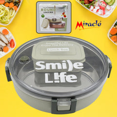 5584 Miracle Stainless Steel Round Lunch Box, with Small Plastic Box Insert Leak Proof Lunch Box with Transparent lid, Lunch Box for Kids & Adults for School, Office (450 ML + 250 ML Approx)