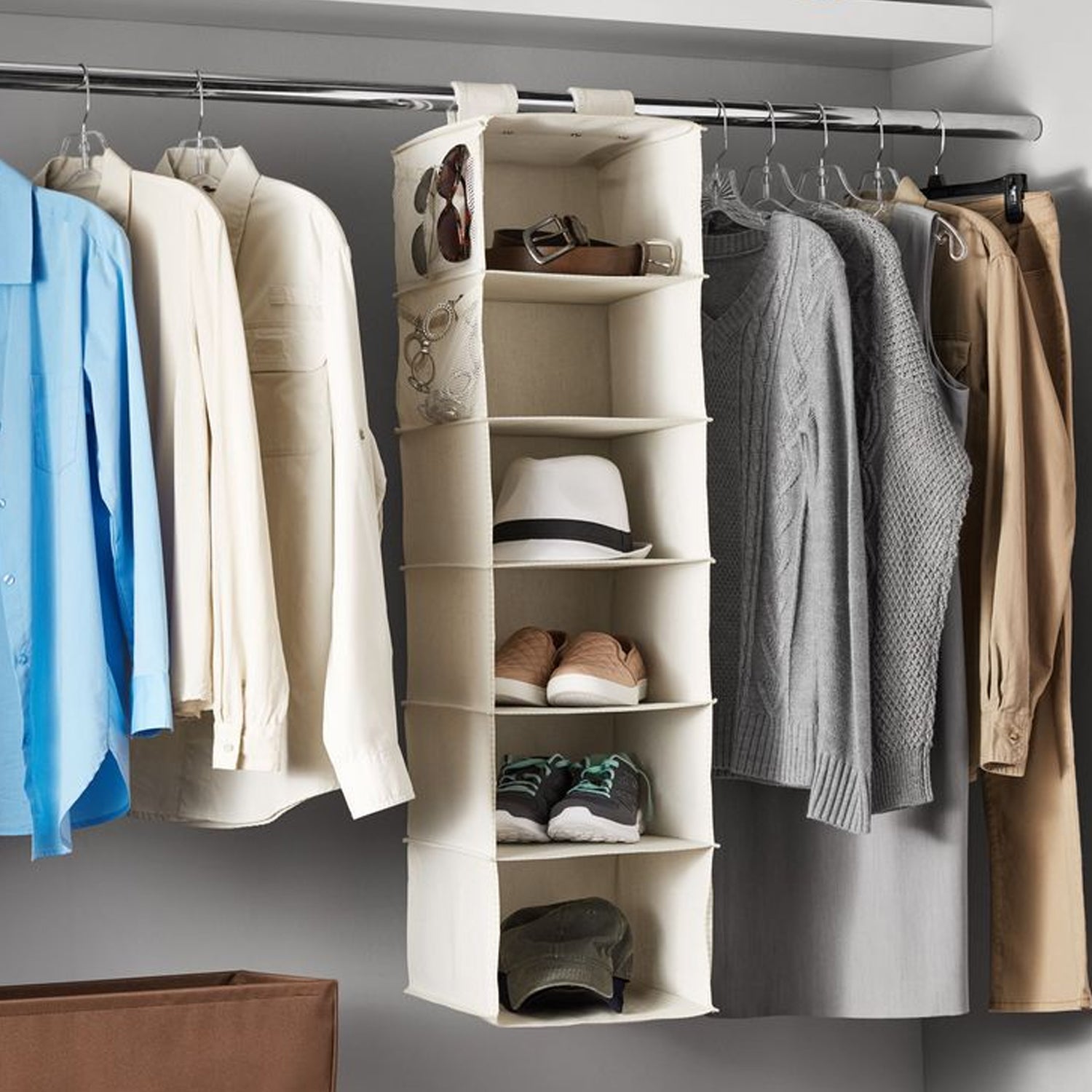 6370 6 Shelf Hanging Closet Organizer, Space Saver, Sweater & Clothing Shelves, Breathable Material Keeps Away Dust & Odors, DeoDap