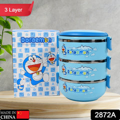 2872A 3 Layer Doraemon Lunch Box Tiffin High Quality Steel Lunch Box 3 Layer Tiffin For School ,Office & Traveling Use DeoDap